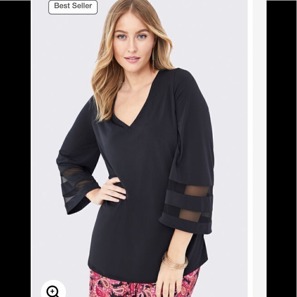 JESSICA London Mesh Insert sleeve tunic, black, size 18-20.
